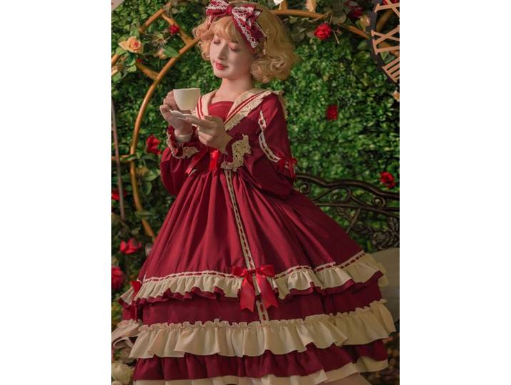 Miss Betty-Robe princesse Lolita, manches longues, style palais rétro, taille haute, op, par Eieyoumi