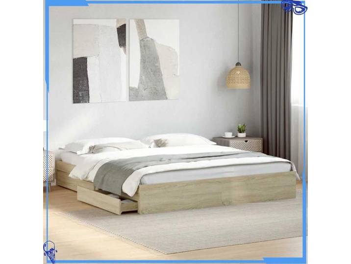 Cadre de lit avec tiroirs sans matelas sonoma - Bois d'ingénierie - Chêne - Accessoire Pratique et Stylé - Pour Chambre