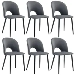 Merax Esszimmerstuhl (6 St), 6er Set Polsterstuhl Wohnzimmerstuhl Samt, Metallbeine, Grau
