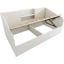 MODFU Tagesbett aus Holz in Weiß, 90x200 cm, hydraulisch mit Stauraum und USB-/Type-C-Ladestation