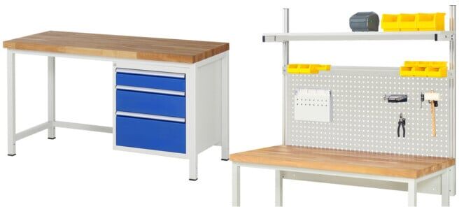 Set Rau Werkbank, BxTxH 1500x700x840 mm + System-Aufbau Komplettset 01