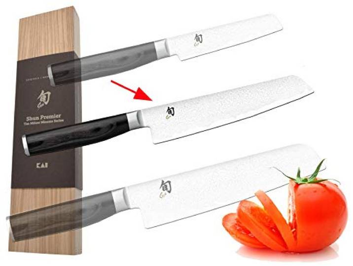 KAI Shun Premier Tim Mälzer Minamo Messer Santoku Officemesser Allzweckmesser Damaststahl + Prymo Klingenschutz Color 2) Messer MIT Gravur, Size 2) Allzweckmesser 15cm