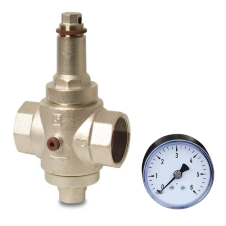 Druckminderer aus Messing Vernickelt inkluive Manometeranschluss und Manometer 0-10 bar, Modell: Itap Druckminderer / Druckreduzierung (Druckminderer aus Messing: 2" Druckminderer IG/IG Innengewinde + Manometer 0-6 bar) 2.20-DM02I
