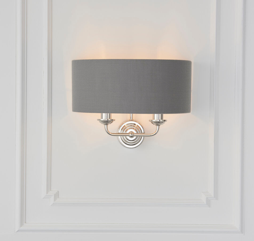 Fairmont Park Landover Steel Armed Sconce Bright Nickel/Charcoal 25cm H X 35cm W X 18cm D