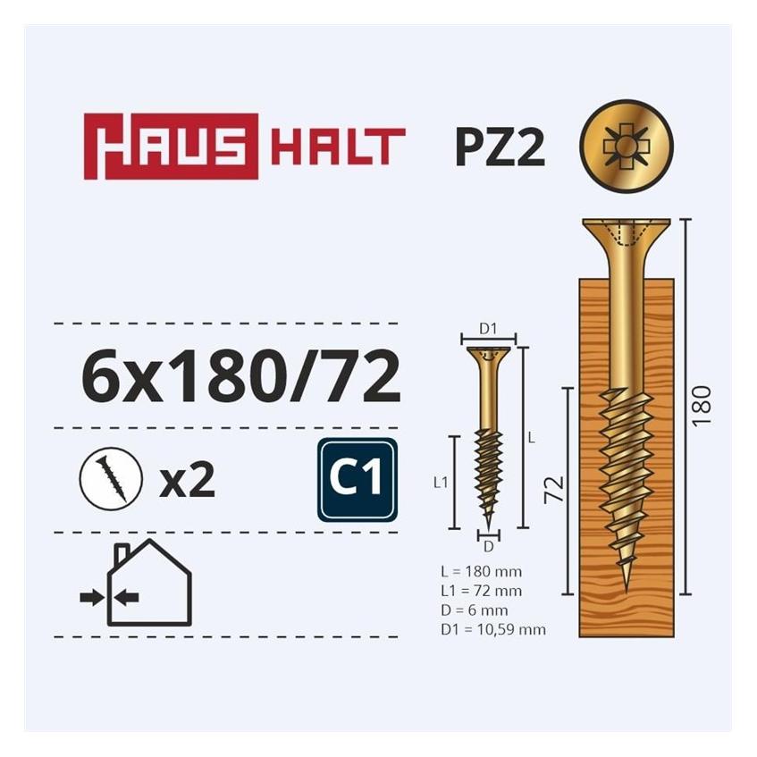 Haushalt CHIPBOARD SCREW 6.0X180/72 YLW ZN 2PCS (2 Stk.) (36516534)