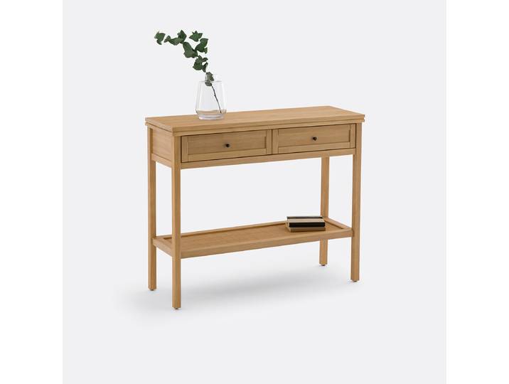 LA REDOUTE Console double plateau pin massif et cannage Gabin Beige