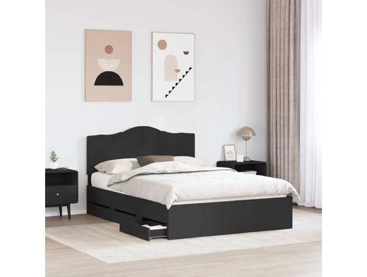 SKTQYQO Bettgestell, Schwarz, 140 x 190 cm Technisches Holz, modernes Design, klare Linien, zeitgenössisches Zimmer