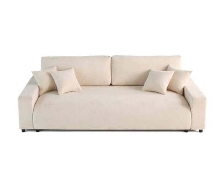 Lisa Design Pivoine - 3-sitzer Einzelsofa - Schlaffunktion und Bettkasten - aus Strukturiertem Samt Beige