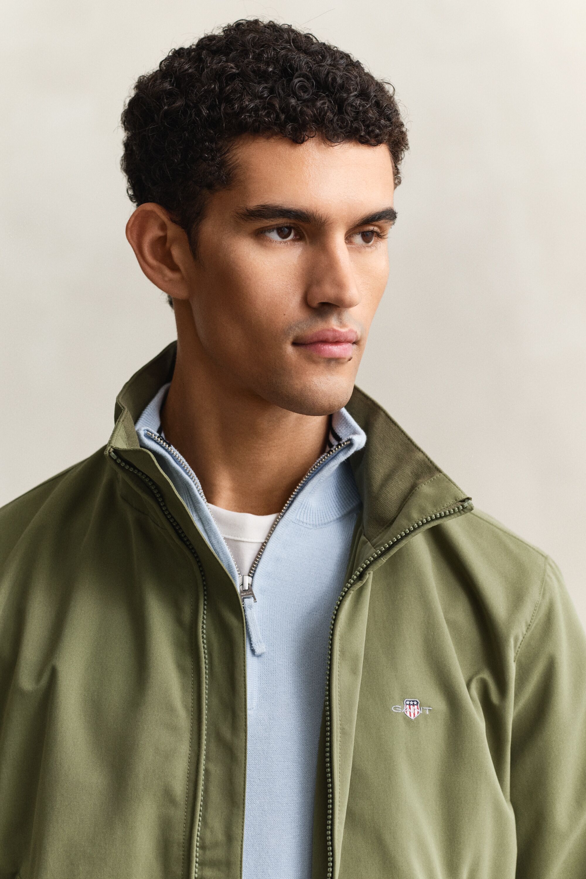 Blouson GANT "LIGHTWEIGHT HAMPSHIRE", Herren, Gr. 5XL, grün (dry herb grün), Web, Obermaterial: 83% Polyester, 17% Baumwolle, unifarben, regular fit normal, Rundhals, eingesetzt Rippbündchen, Jacken Blouson, Regular fit mit Stehkragen dry herb grün 5XL