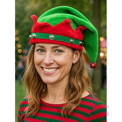 Weihnachtselfenmütze für Damen – lustig und festlich, weiches Filzmaterial mit Glöckchen, perfekt für Feiertagspartys und Weihnachtsfeiern