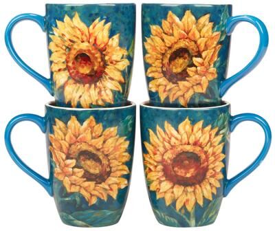 Certified International Golden Sunflowers Set of 4 Mugs