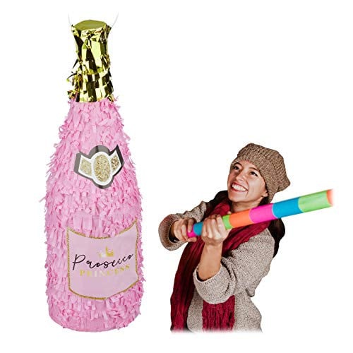 Relaxdays Pinata Champagnefles Roze-Goud voor Verjaardag en Feestdecoratie