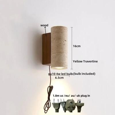 Inspired Living Natural Elegance Travertine & Wood LED Wall Lamp Nordic Modern LED Wall Light Travertine Wall Sconce Bedside Wall Lamp f
