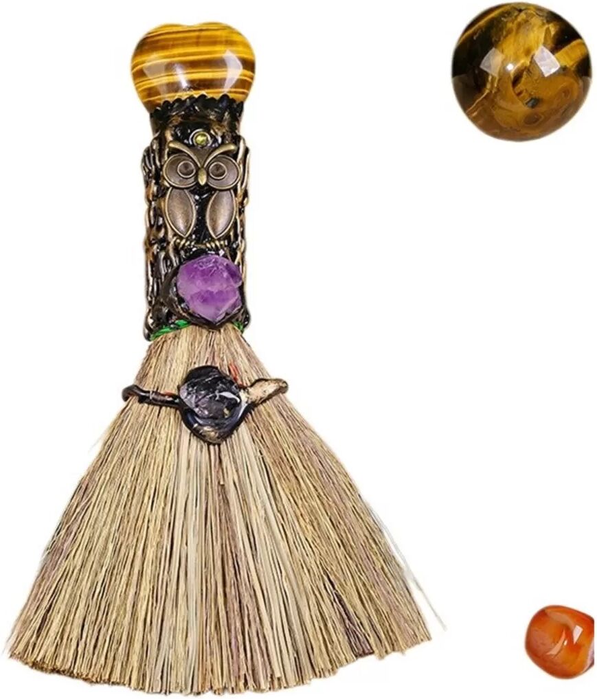 INF Mini Balai Coeur Cristal Œil de Tigre - Ornement Magique Multicolore Fait Main pour Halloween et Décoration Intérieure