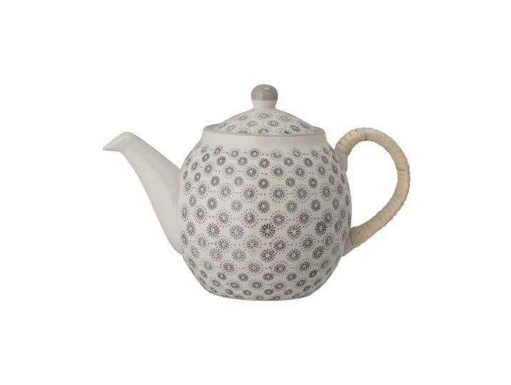 Théière en grès gris, anse bambou, motif vigne, 1200 ml, approuvé