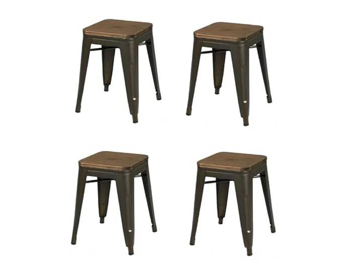 Urban living \ LIV Tabouret en Metal Gris INDUS avec Assise en Bois 39X39XH46CM