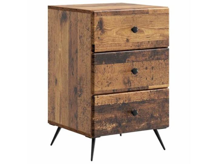 fsahslih Nachttisch Altholz 43x41x66,5 cm Holzwerkstoff mit 3 Schubladen Kompakte Nachtkommode im Vintage-Stil für Schlafzimmer und Flur, bietet übersichtliche Ordnung mit großzügigen Fächern.