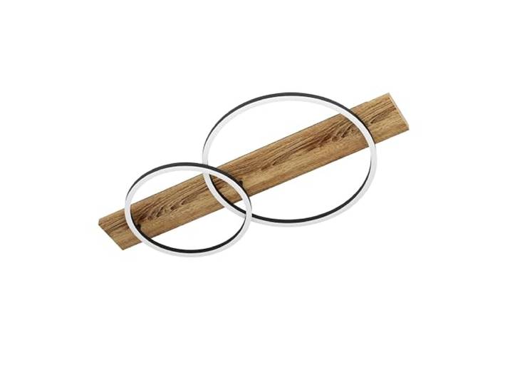 Eglo LED Plafonnier Boyal\, lampe de plafond 2 flammes\, luminaire salon vintage\, style rustique\, lampe cuisine en acier\, bois et plastique\, lampe de couloir plafond en noir\, marron\, blanc\, L 78 cm