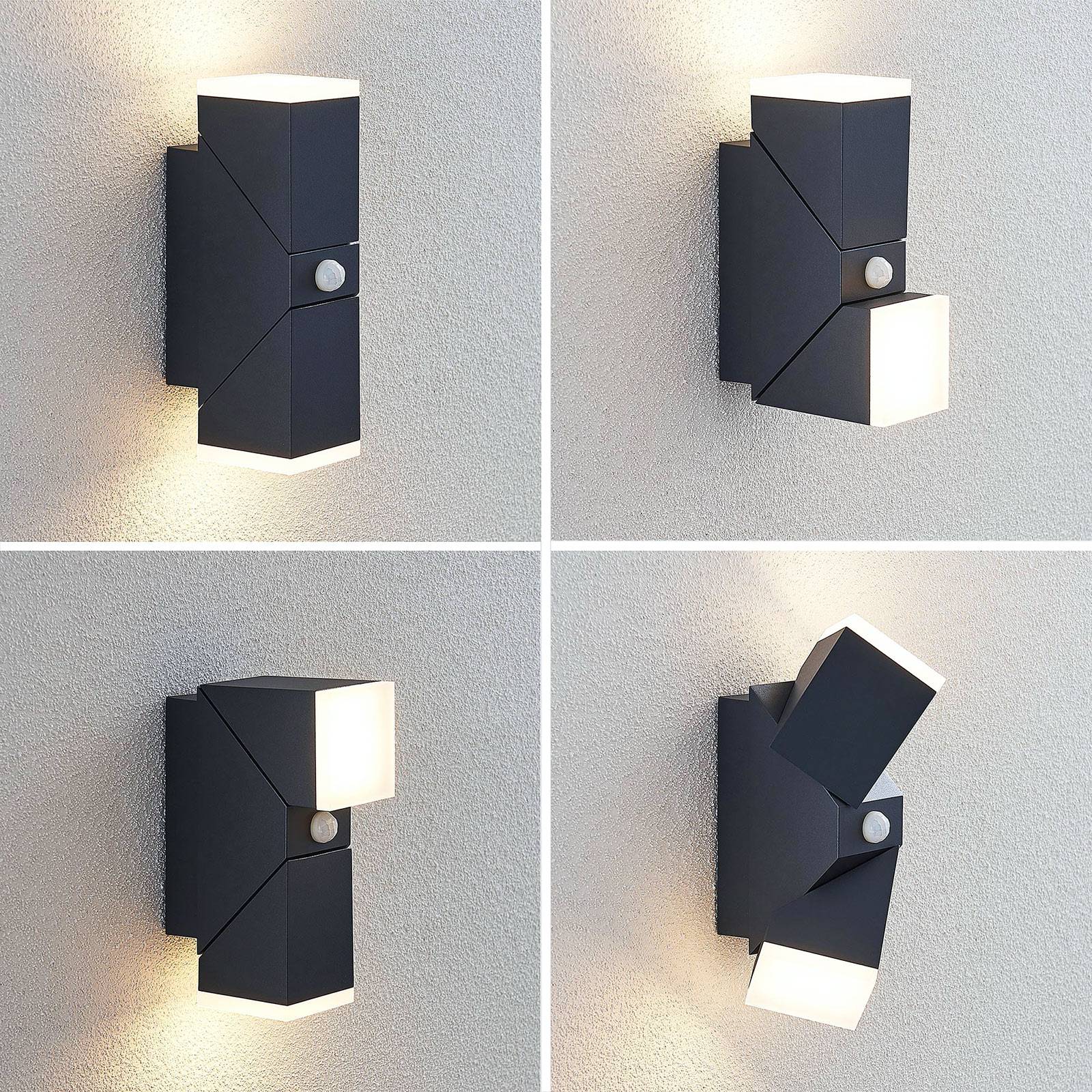 LED Aussenwandleuchte mit Bewegungsmelder Sally Lindby, schwarz, Aluminium, Modern, LED Wandleuchte außen