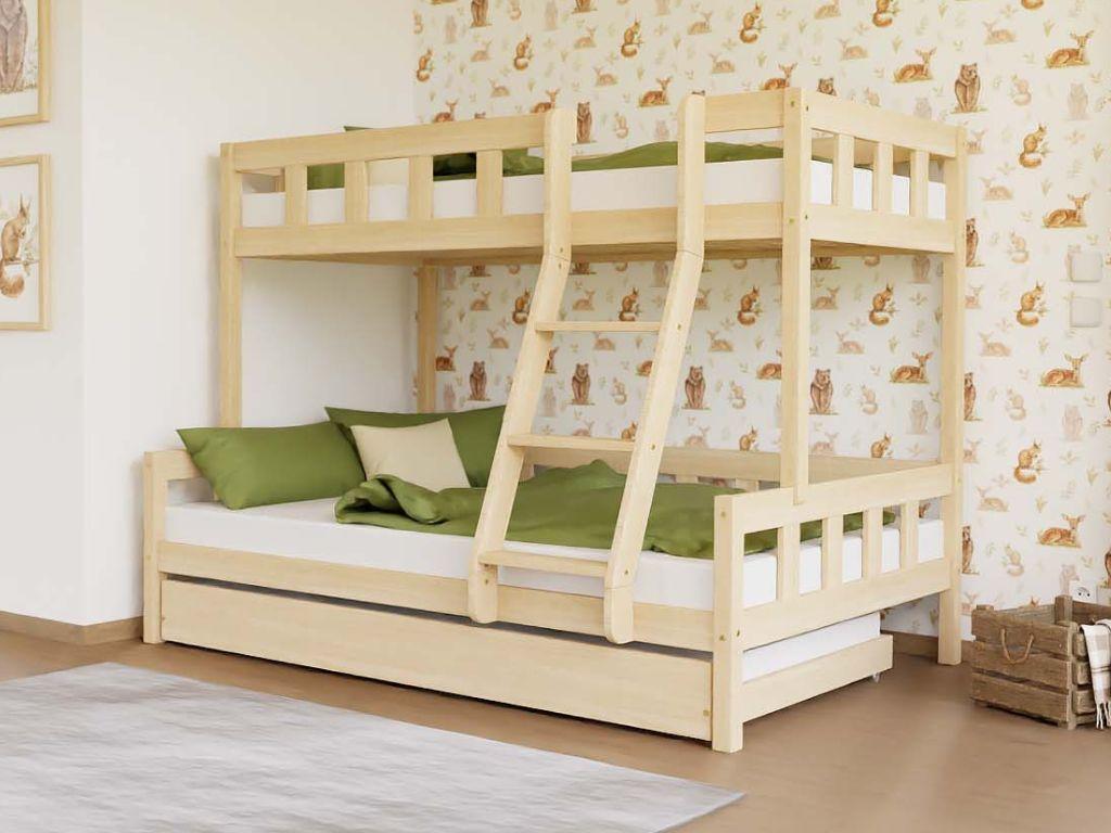 Etagenbett PLOTTY mit Vorderleiter 90x200, 120x200 cm - Beige - Rechts - Ausziehbett 90x190 cm
