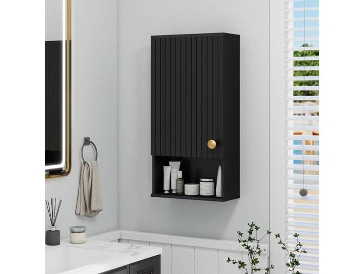 PULUOMIS Meuble Mural Salle de Bain Armoire de Rangement à 3 Niveaux Étagères Réglable Noir