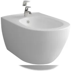 Alpenberger Hänge Bidet aus Sanitärkeramik | mit Hahnloch und Überlaufschutz | Wand-Bidet Dusch-WC  | Befestigungssatz für Montage| Made in EU