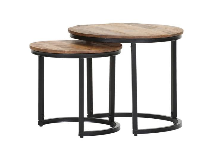 Landscape Couchtischset, Natur, Schwarz, Holz, Metall, 2-teilig, Mangoholz, massiv, rund, eckig, 45x41x41 cm, Wohnzimmer, Wohnzimmertische, Couchtische, Couchtische Metall