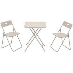 Merax Bistro Set klappbar 3-teilig Outdoor Stahl wetterfest 2 Stühle + Tisch Balkonmöbel Terrasse Gastronomie, Beige