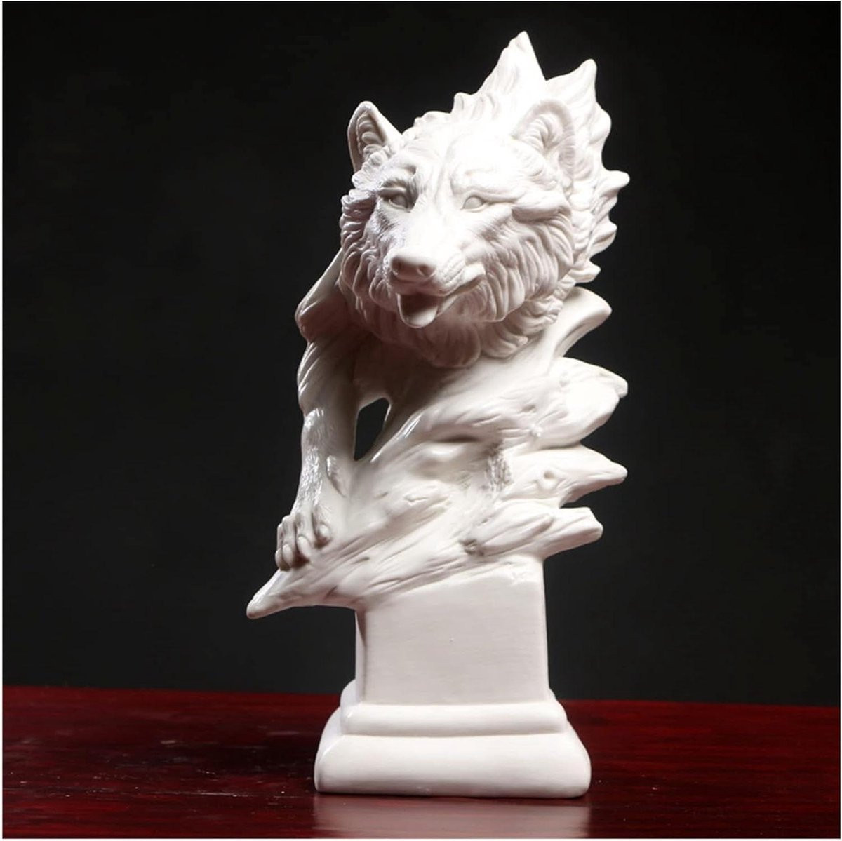 Wit Keramisch Dierenkop Ornament - Handgemaakt Keramisch Beeld voor Huisdecoratie - Hoogte: 32 cm