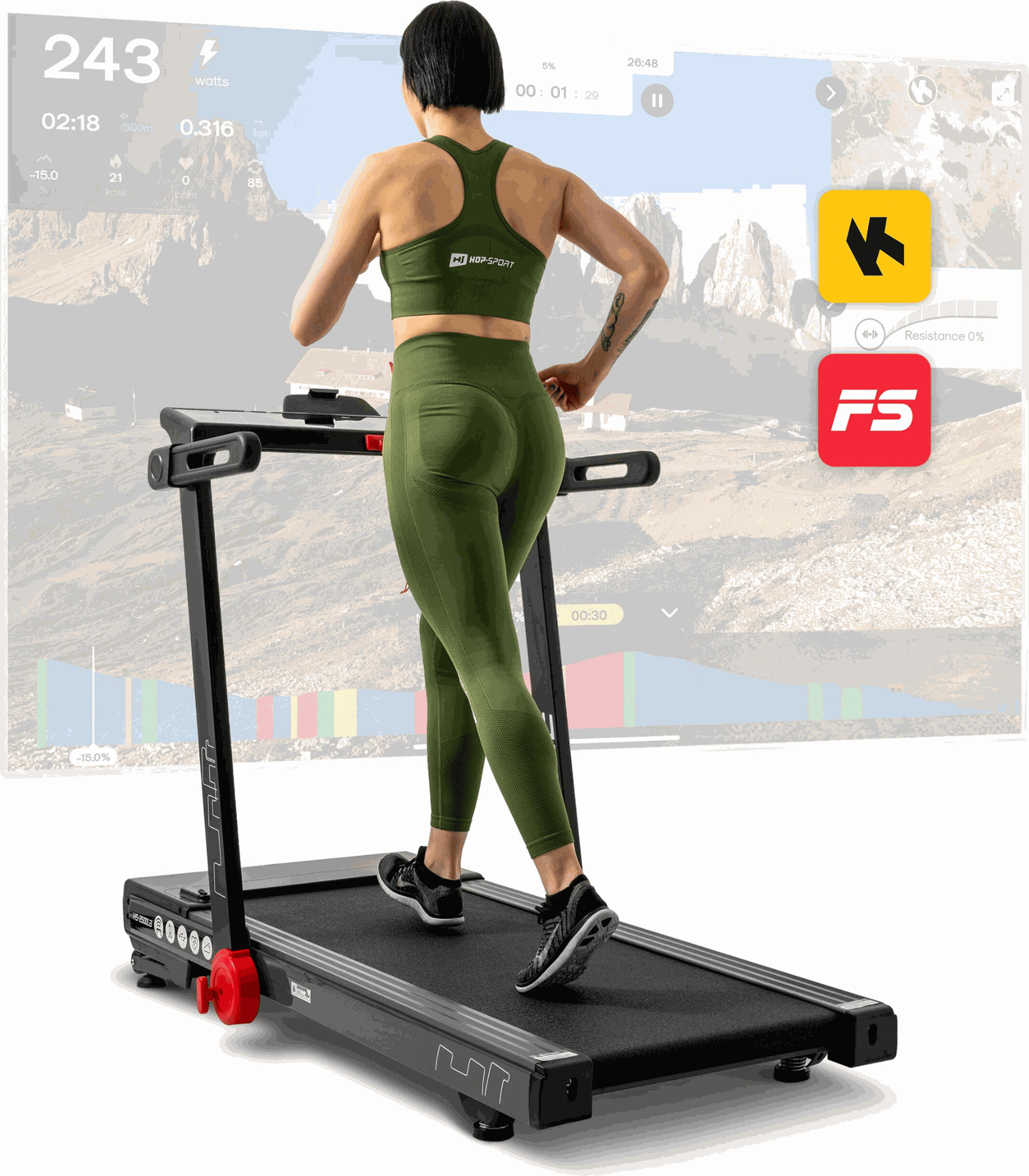Hop-Sport Laufband für Zuhause Aspire HS-2500LB - elektrisches Laufband mit USB- und Bluetooth, bis 18km/h, bis 150 kg belastbar, Motor 3,0 HP