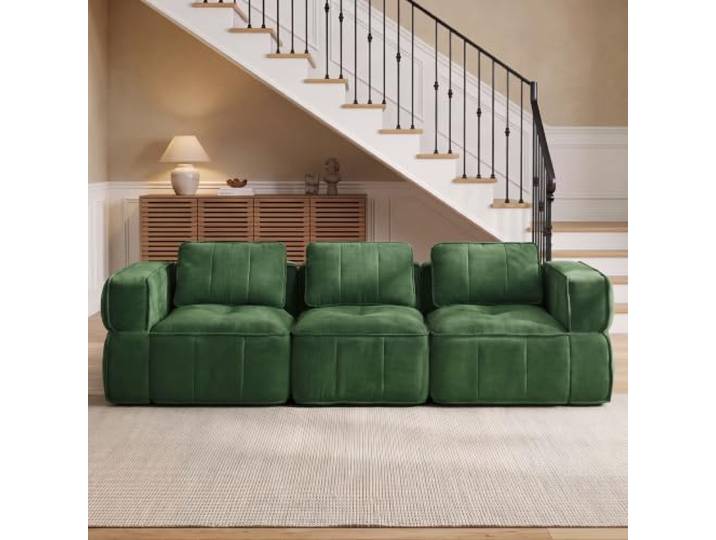 SoarTalent 3-Sitzer-Sofa, Boneless Couch, Sofa mit Samt-Optik, 271cm, Green Abriebfest, pflegeleicht, klare Linien, rahmenloses Design, 48 cm Sitztiefe，Sofa für Wohnzimmer & Lounge