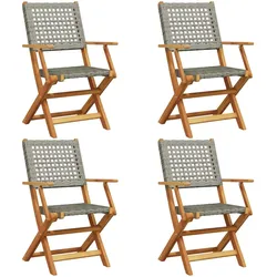 vidaXL Gartenstühle 4 Stk., Gartenstuhl mit Armlehnen, Klappstuhl für Garten Balkon Terrasse, Stuhlset Gartenmöbel, Grau Poly Rattan Massivholz Akazie