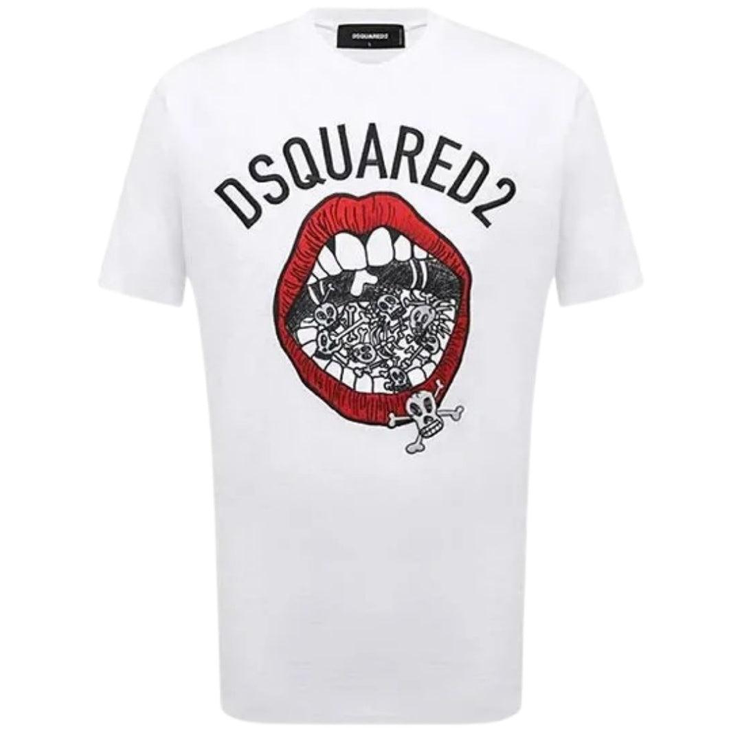 Dsquared2 Marken-t-shirt Mit Mund-grafik, Weiß