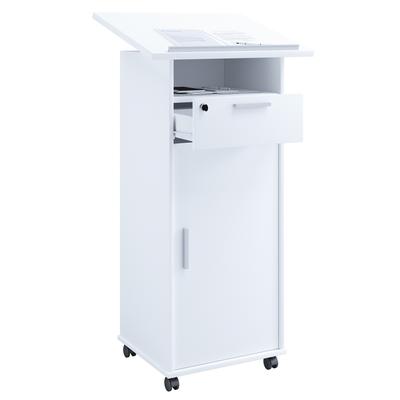 Bürowagen VCM "Holz Stehpult Rednerpult Stehtisch Rollen Melta T", weiß, B:60cm T:50cm, Tische, Bürowagen