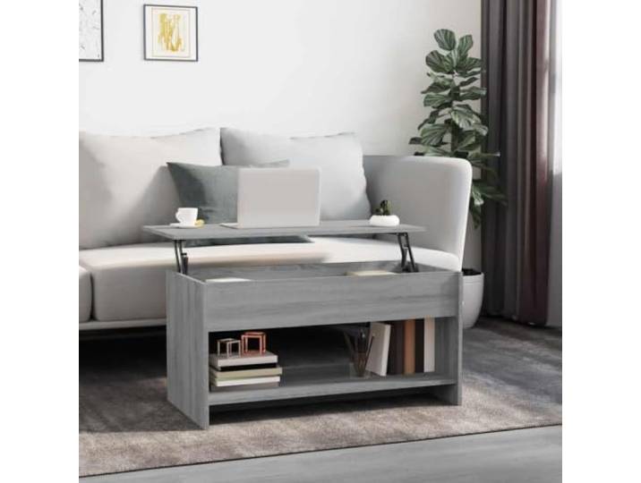 HEFZGDB Grauer Couchtisch Sonoma 102x50x52,5 cm Holzwerkstoff mit Verstellbarer Tischplatte und verstecktem Staufach für Wohnzimmer