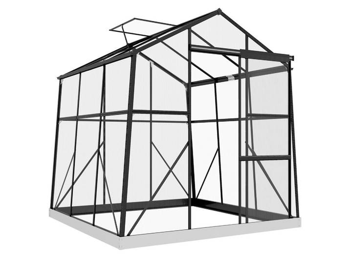 Outsunny Foliengewächshaus, Schwarz, Aluminiumlegierung, Polycarbonat, Metall, 192x204x192 cm, Gartenzubehör, Gartenhäuser & Gewächshäuser