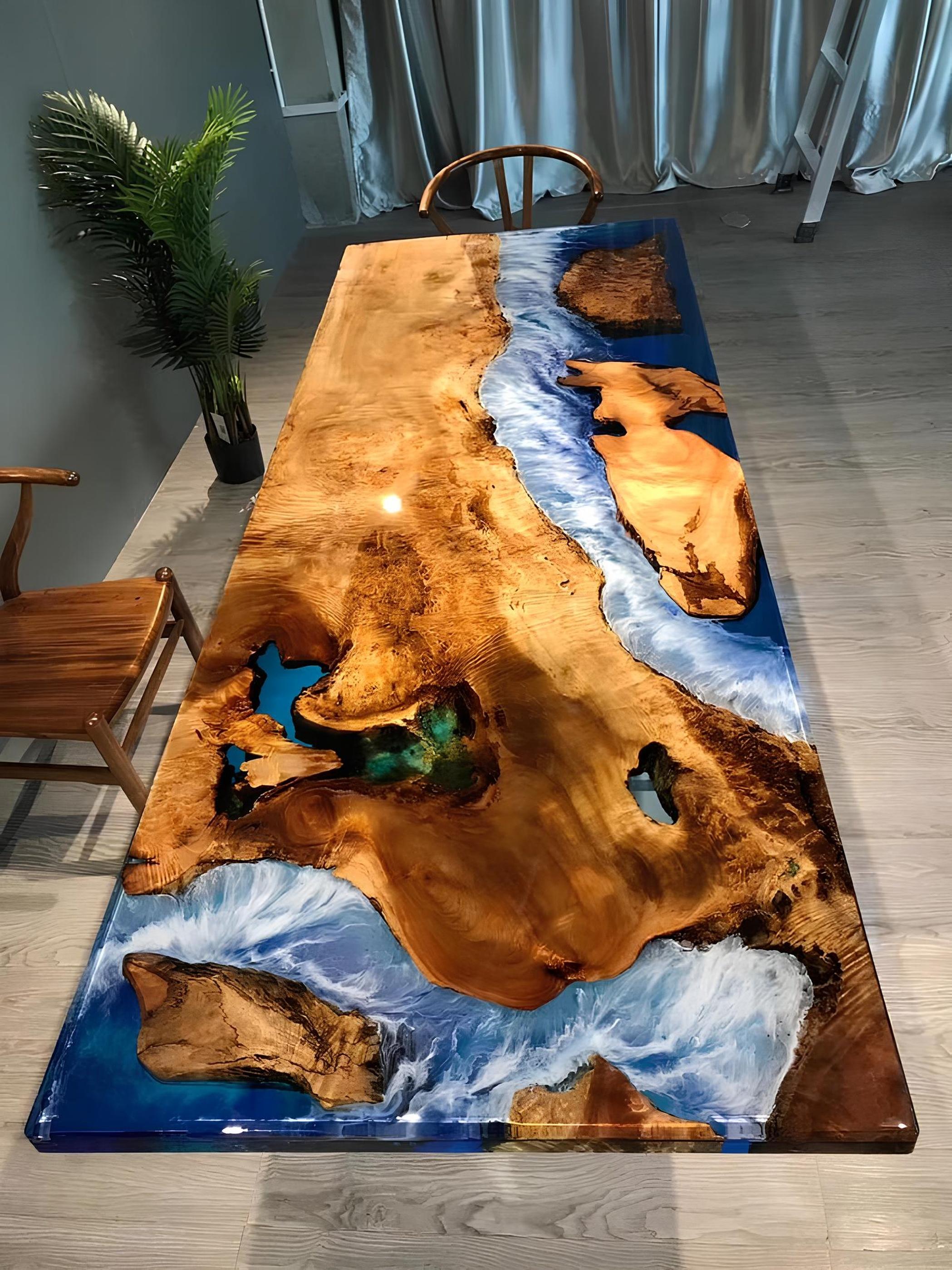 Esstisch Design Tisch Harz Moderne Tische Meer Fluss Möbel 220x90 Epoxid Ozean
