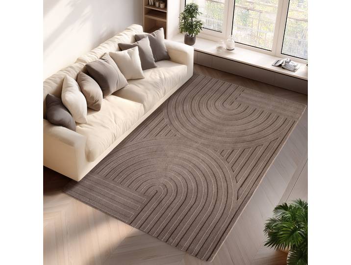 Teppich AYYILDIZ TEPPICHE POMPEI 1611, auch als Läufer , beige, B:240cm H:12mm L:340cm, Microfaser, Teppiche, Teppich, weiche pflegeleichte Oberfläche, Hoch-Tief-Struktur, Kurzflor