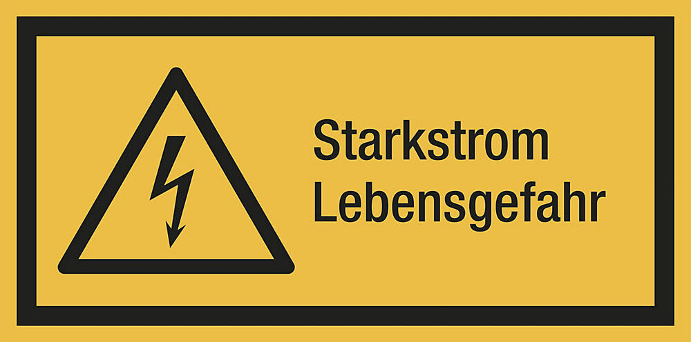 kaiserkraft Kombischilder mit Text für Warnkennzeichen, Starkstrom Lebensgefahr, rechteckig, VE 10 Stk, Folie, LxH 131 x 65 mm