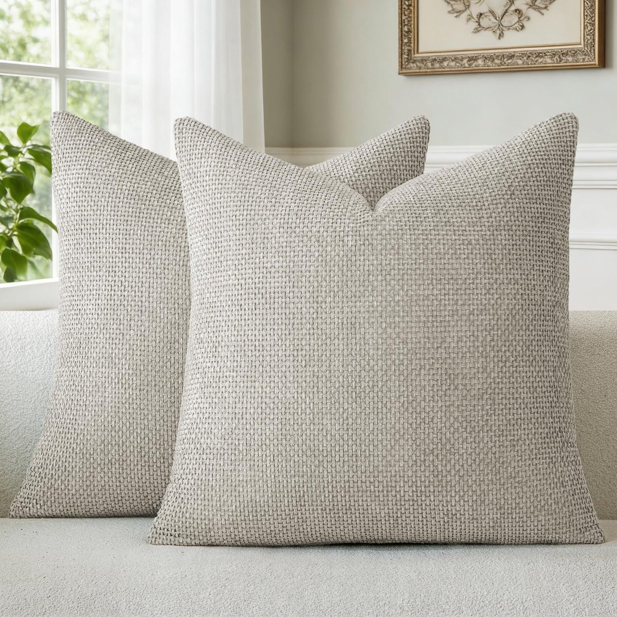 Solidchoice Set van 2 Chenille Kussenhoezen Taupe 40 x 40 cm