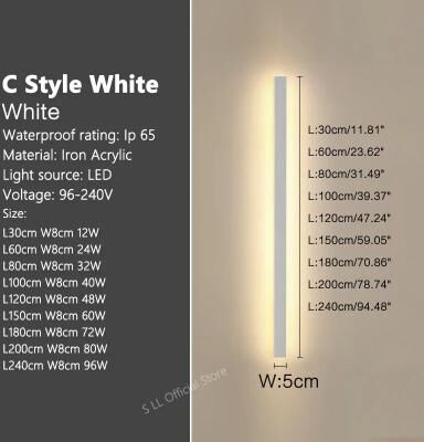 Uplifted Finds Modern Waterproof Outdoor Long Strip LED Wall Lamp IP65 Aluminum Garden Sconce c Style White l 180 Cm neutral Light (4000k)