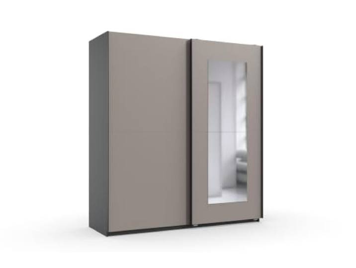 Dunen Schwebetürenschrank Kleiderschrank Grafit Saharagrau 180x198x65cm Spiegel