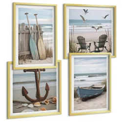 BILDER SET 4er Set - 50x50 cm & 40x60 cm Goldrahmen - Sommerstrände, Meereslandschaft