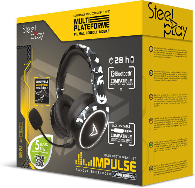 Steelplay Impulse Bluetooth Gaming Headset - Camo, Wireless Bluetooth 5.1, 50 mm Speaker Drivers, Adjustable Headband, Black and Camouflage