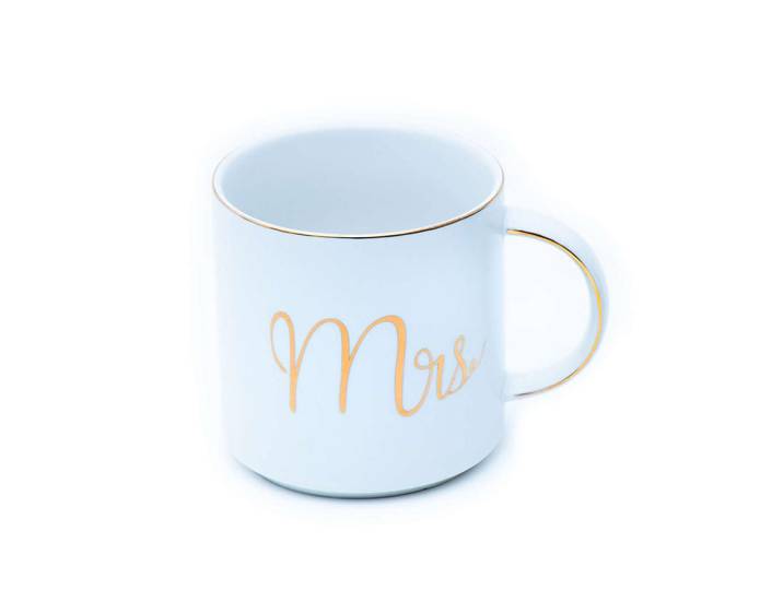 Intirilife Kaffeetasse mit Goldrand und Aufschrift Mrs 300 ml, Weiß, Keramik, 0.3 L, leicht zu reinigen, Geschirr, Tassen, Kaffeetassen