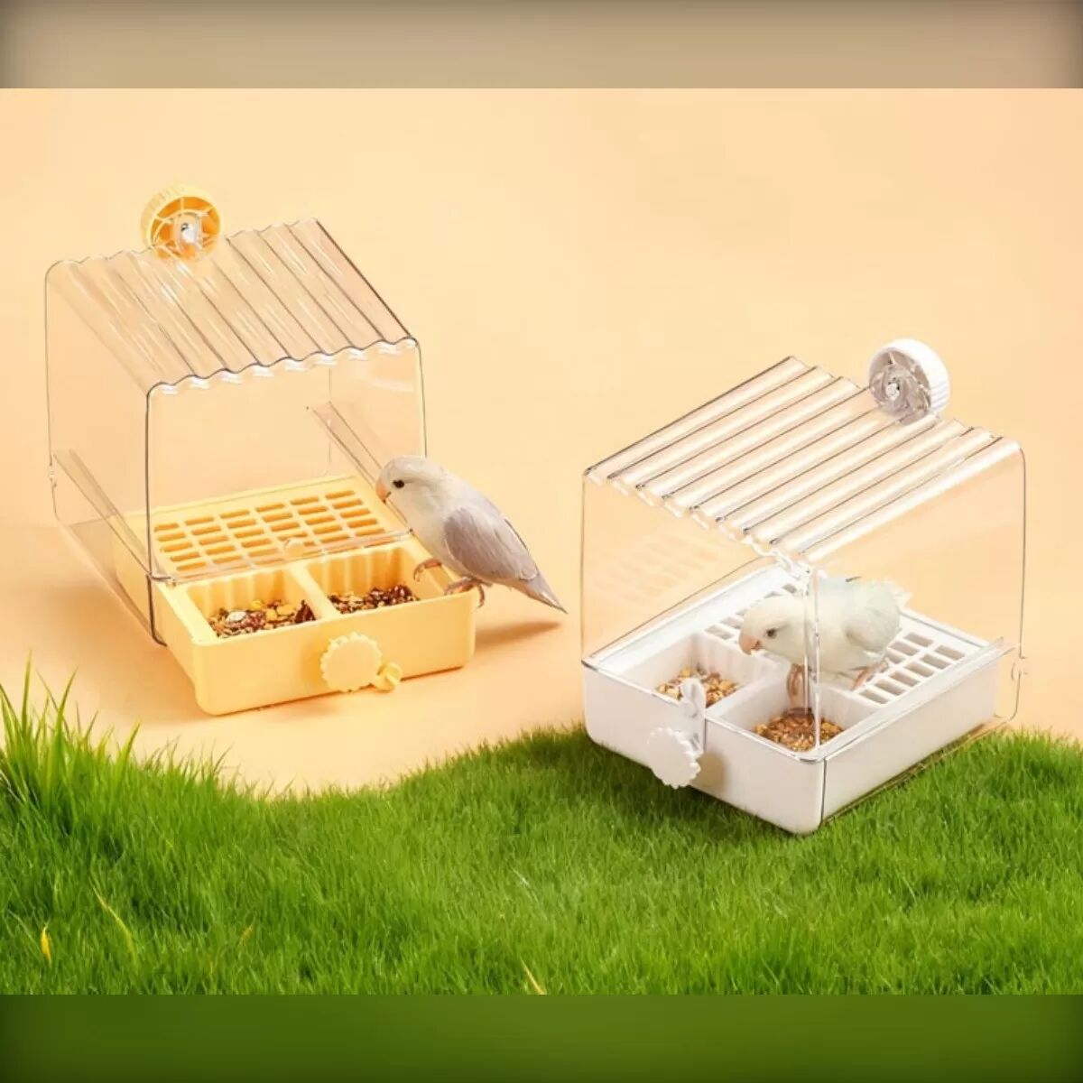 INF Abreuvoir et mangeoire 2-en-1 pour perroquet - Bain d'oiseaux et distributeur de nourriture, nettoyage facile Orange