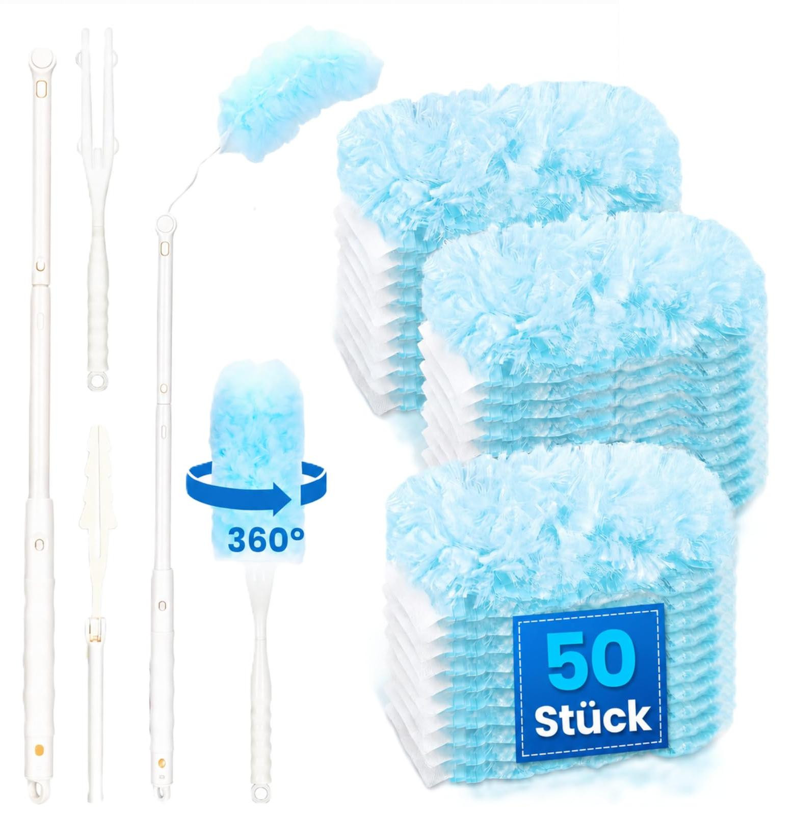 Dripio Stofdoek-navulset met uitschuifbare steel, 50 stuks, dubbelzijdig