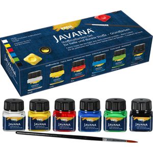 Kreul Stoffmalfarben Javana 90598, Grundfarben, 6 Farben, für helle & dunkle Textilien, bis 40°C, 6x 20ml