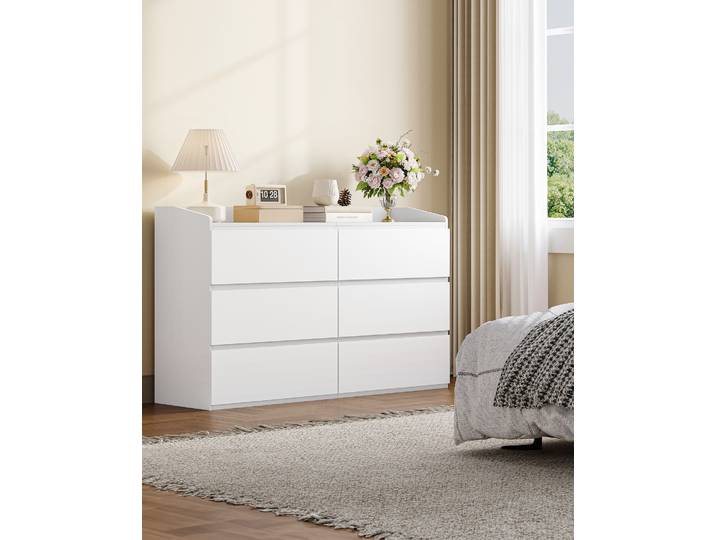 Hzuaneri Commode, Commode de chambre à coucher à 6 tiroirs, armoire latérale avec surface de travail, style moderne, pour salon, chambre à coucher