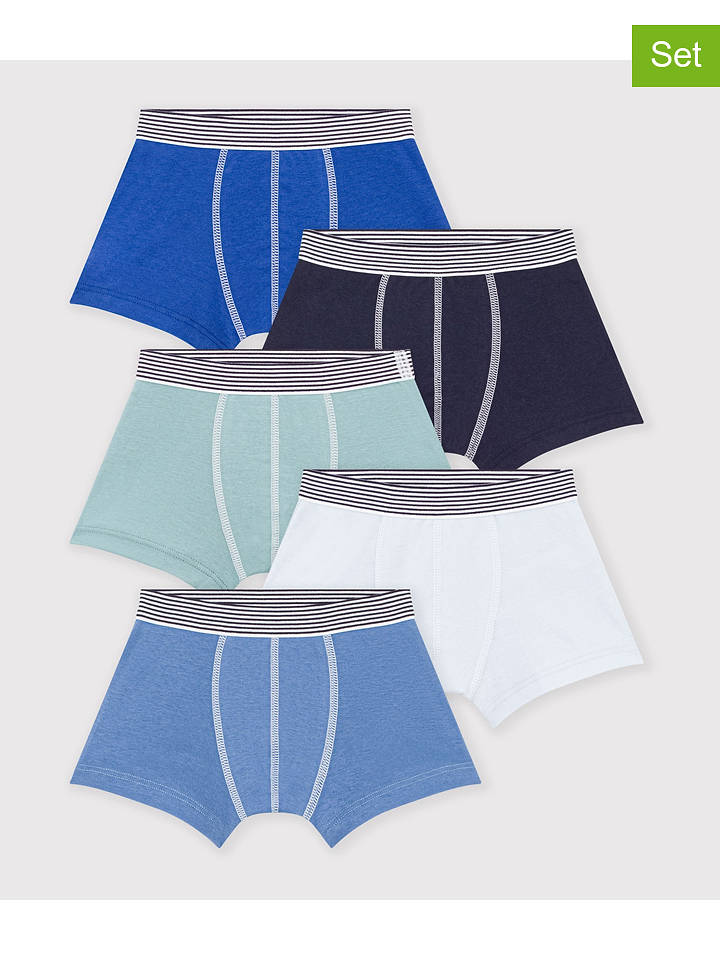 PETIT BATEAU 5er-Set: Boxershorts in Blau/ Dunkelblau/ Türkis - 110